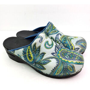 Sanita Womens Size EU 39 US 8 Blue Paisley Slip On Comfort Mule Clog Shoes
